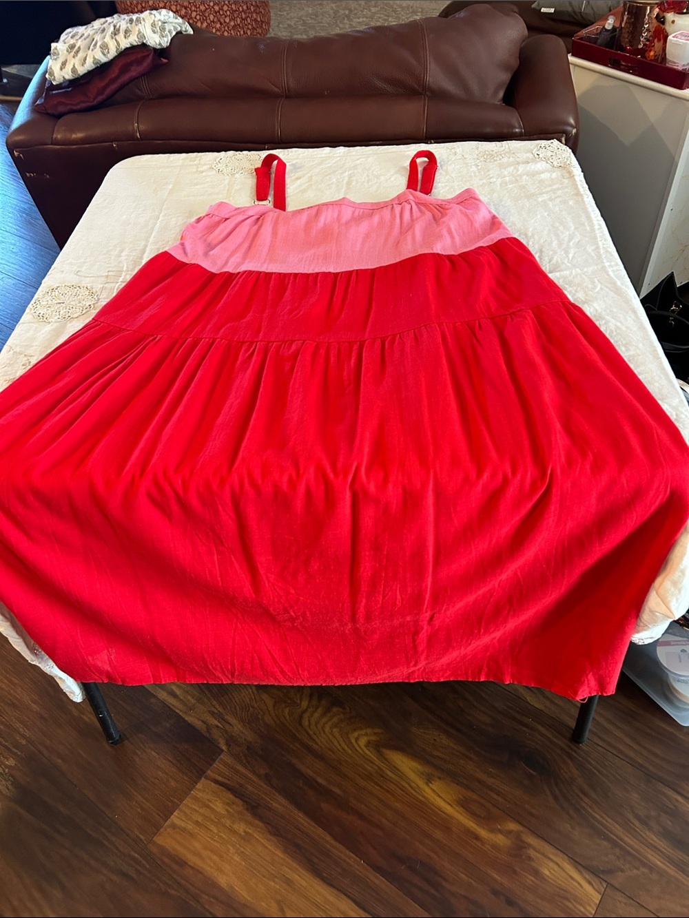 Petal & Pup Pink and Red Tiered Maxi Dress sz M